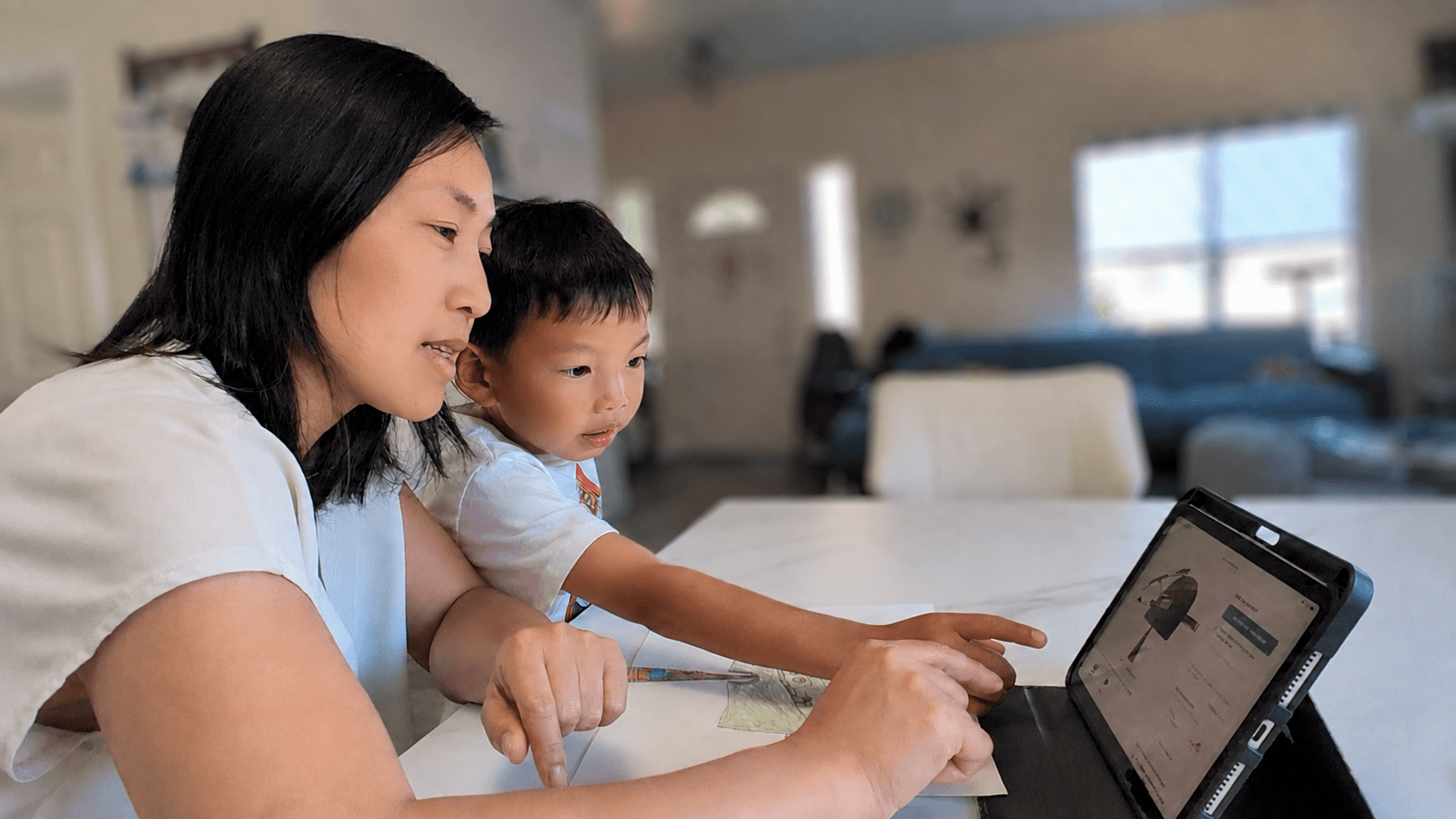 Wendy and her son using Budding DaVinci together on an iPad